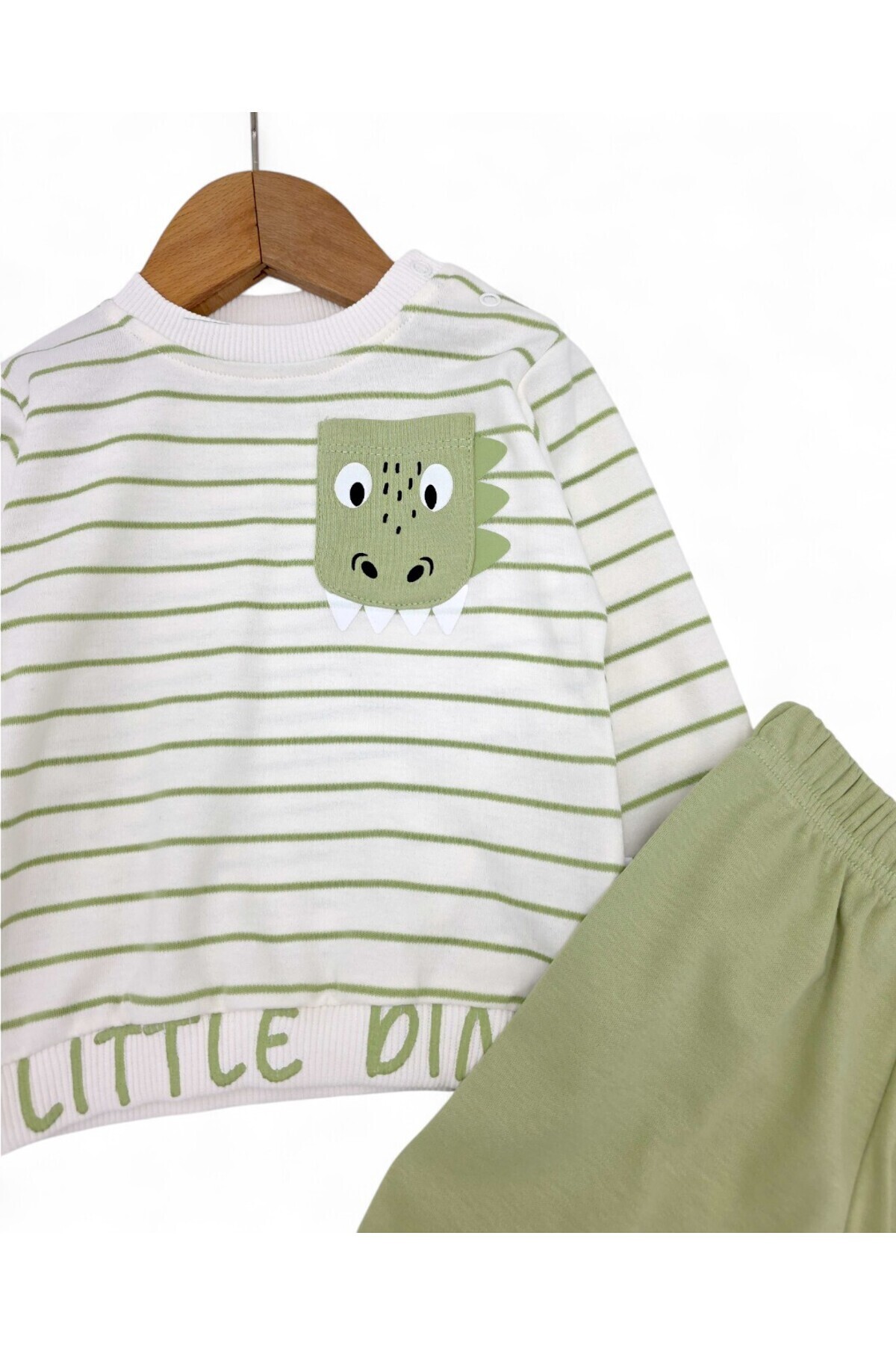 voyyo kids baby Erkek Bebek Mevsimlik Çizgili Bisiklet Yaka Uzun Kollu %100 Pamuk Bebek Takımı fotoğrafı 4 (önizleme)