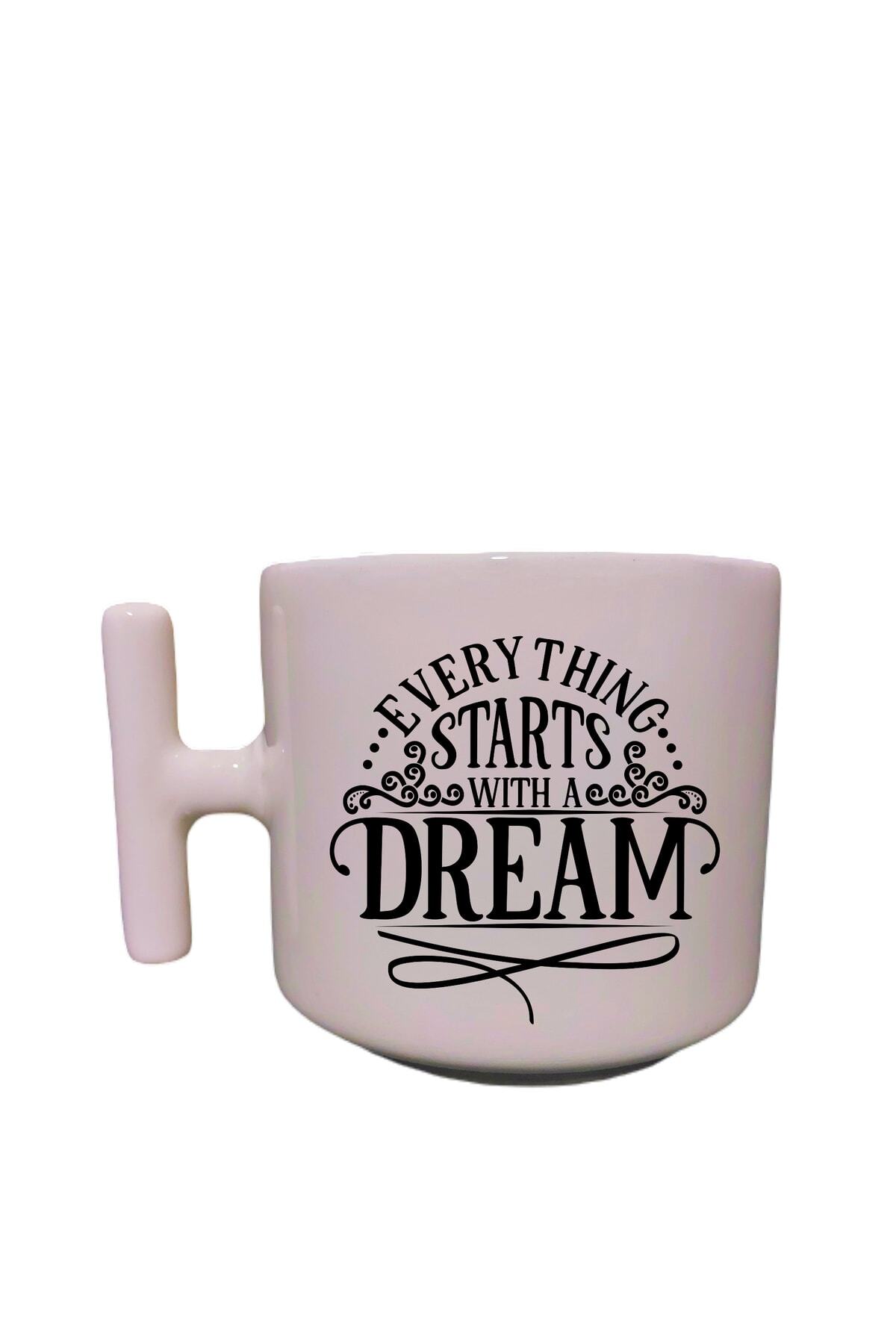 Custom Design Printed T Mug Latte Cup with Cream T Handle Fun Lettering
