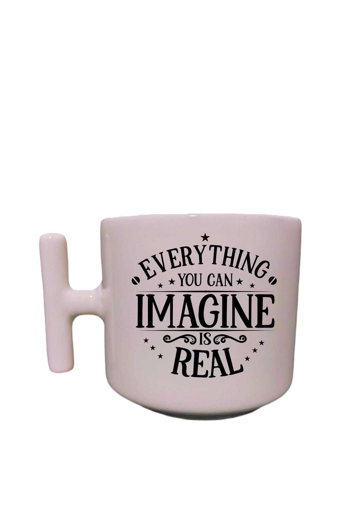 Custom Design Printed T Mug Latte Cup with Cream T Handle Fun Lettering