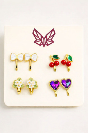 MakeWell Ekonomik Paket Deliksiz küpe Fiyonk Kalp Çiçek Hello Kity Yonca Kira...