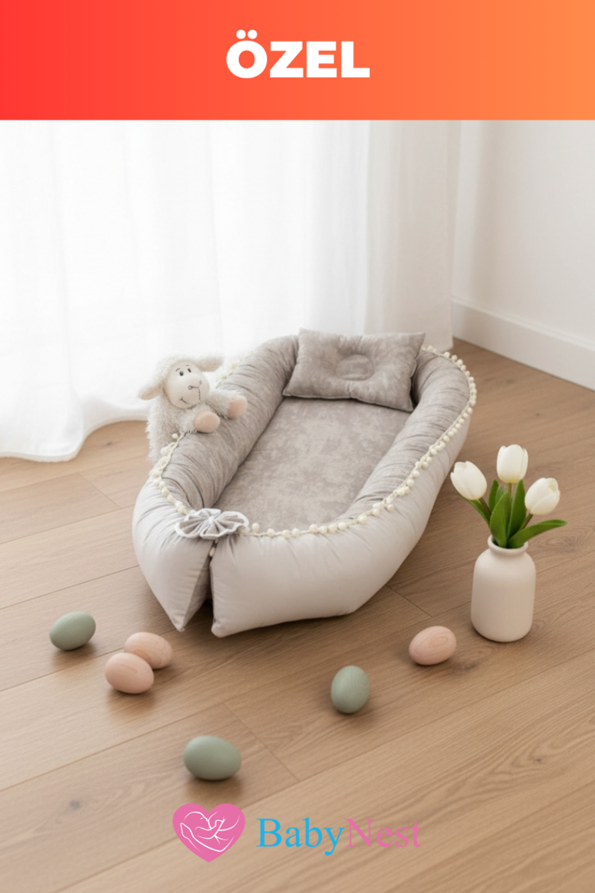 Babynest Yatak Ve Ortopedik Yastık Natural Ponpon Seri fotoğrafı 4 (önizleme)