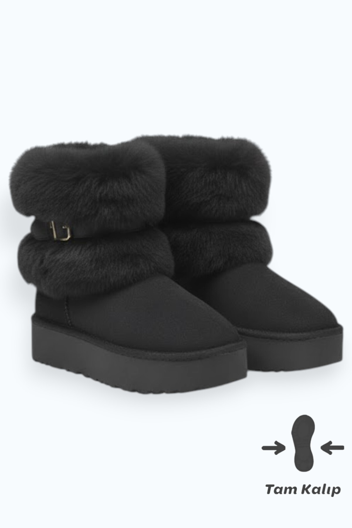 Women's Black Suede Furry High Thick Sole Winter Boots