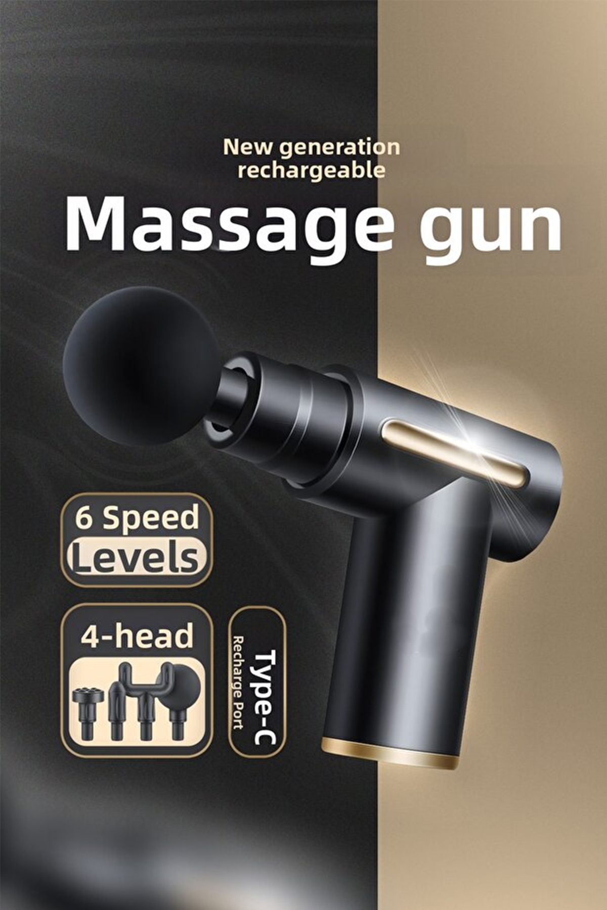 Mega Plus مسدس تدليك جديد قابل لإعادة الشحن للرياضيين من إنسيجا بأربعة رؤوس