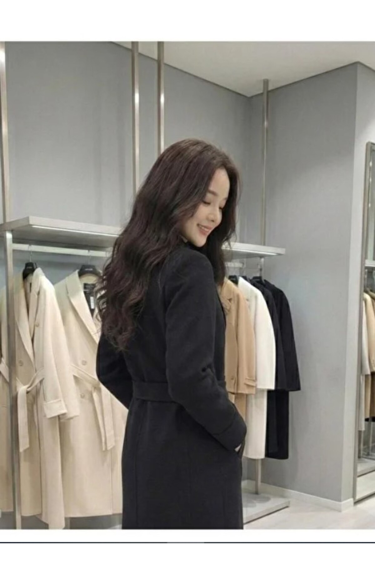 ribana  Kuşaklı Yeni Sezon Astarlı Premium Kalite Rahat Kalıp Kadın Kruvaze Yaka Kaşe Kaban D99581 - Görsel 6