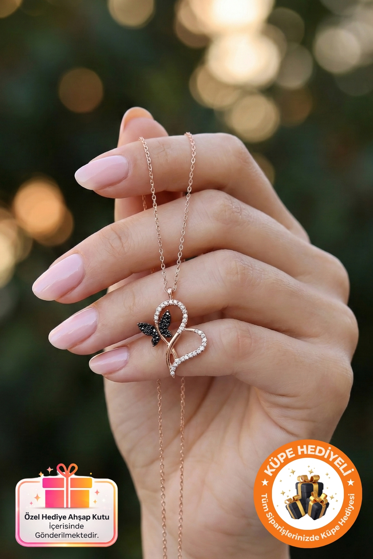 Lucente Jewellery 925 Ayar Aşk Güven Bağlılık ve Sadakat Simgesi Kelebekli Kalp Sonsuzluk Kararma Karşıtı Rodyum Güçlendirmeli Rose Gümüş Özel Gün Hediyesi 45 Cm Zincirli Sonsuz Kalpli Kelebek Küpe Hediyeli Kadın Kolye