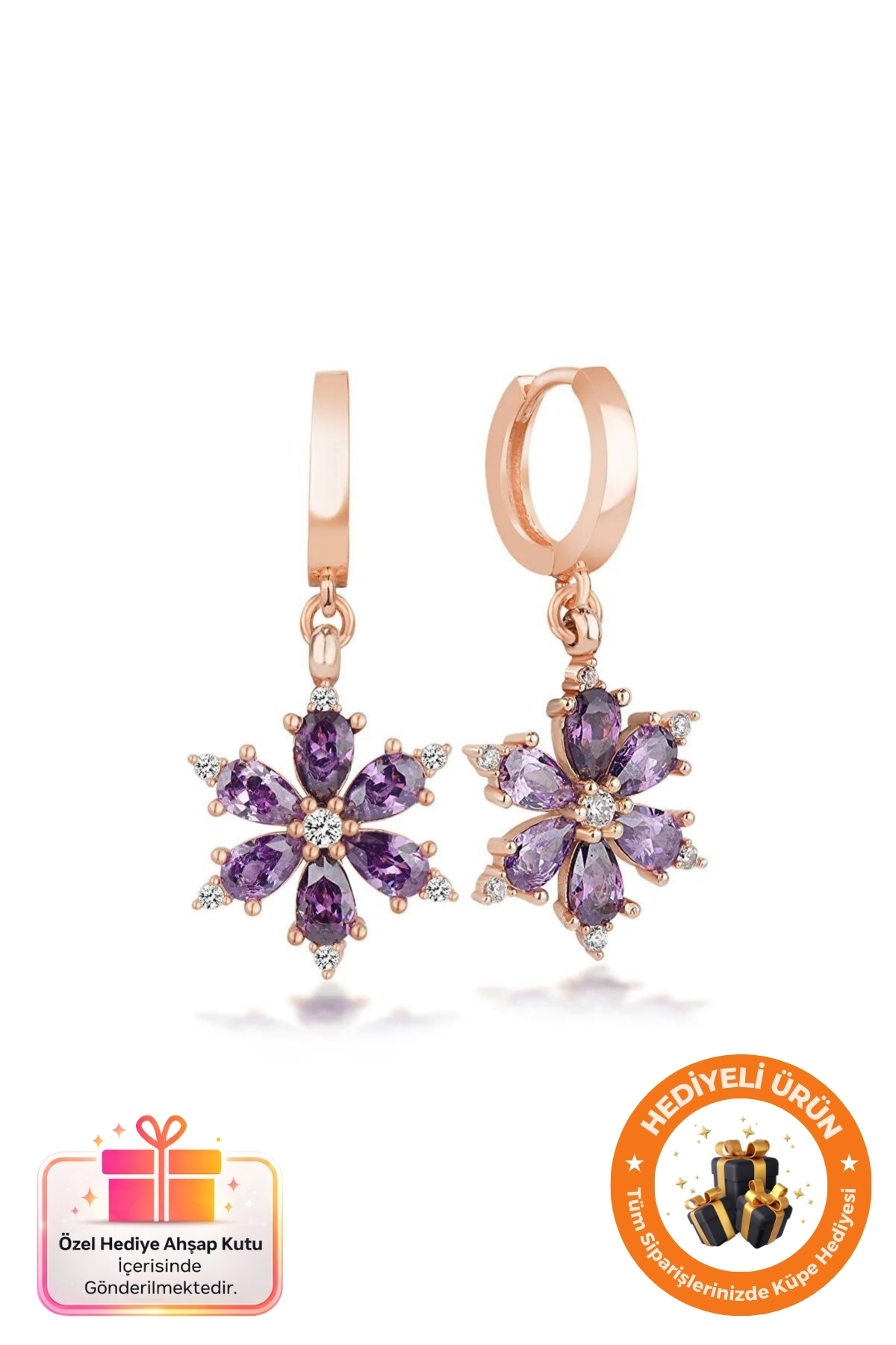 Lucente Jewellery 925 Ayar Bolluk Bereket Aşk Şans ve Zarafetin Simgesi Rose Gold Mor Lotus Kamelya Çiçeği Kararma Karşıtı Rodyum Güçlendirmeli Gümüş Özel Gün Hediyesi Şık & Zarif 1 Çift Sallantılı Halka Küpe