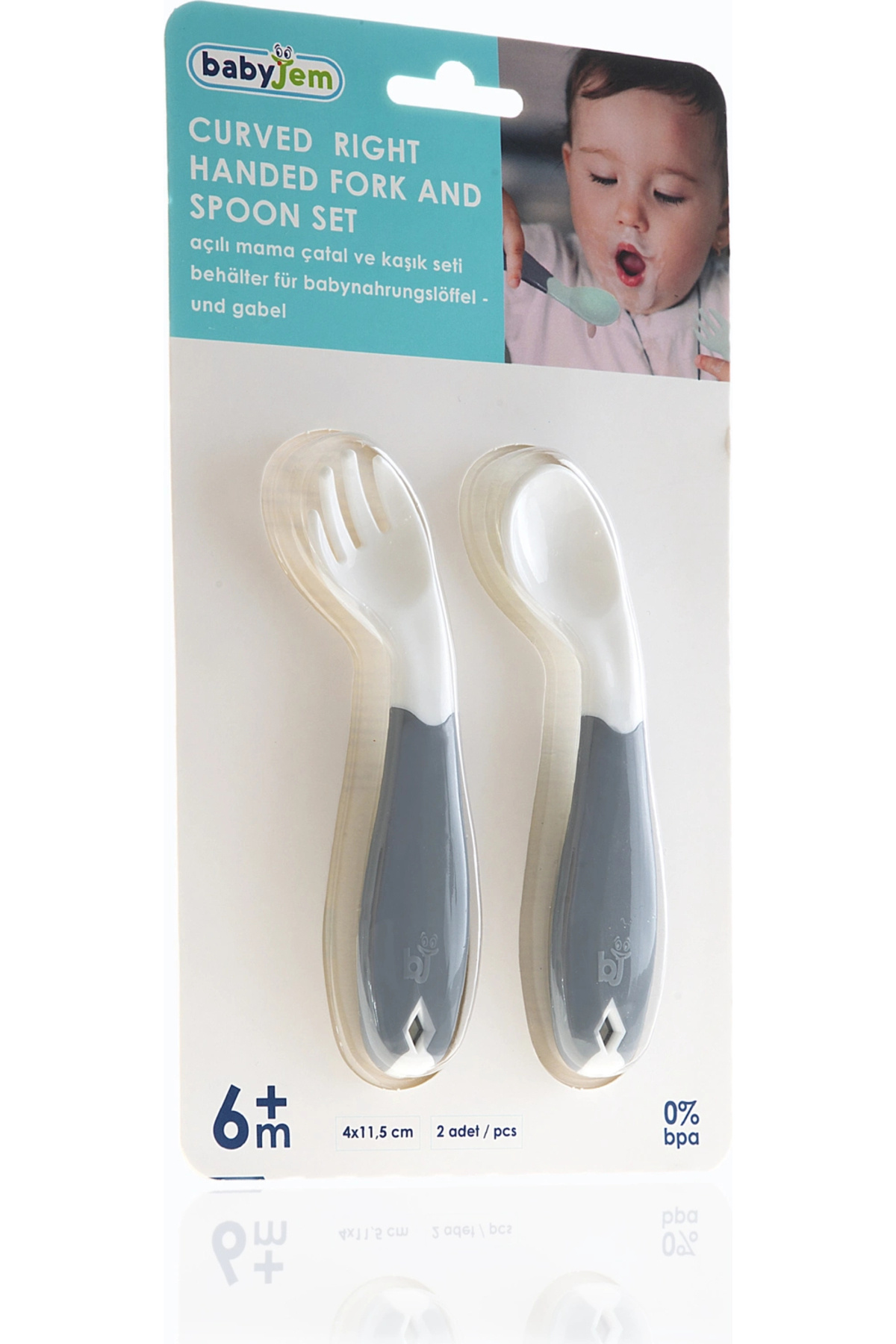 Babyjem Açılı Mama Çatal Kaşık Seti - Beyaz fotoğrafı 7 (önizleme)