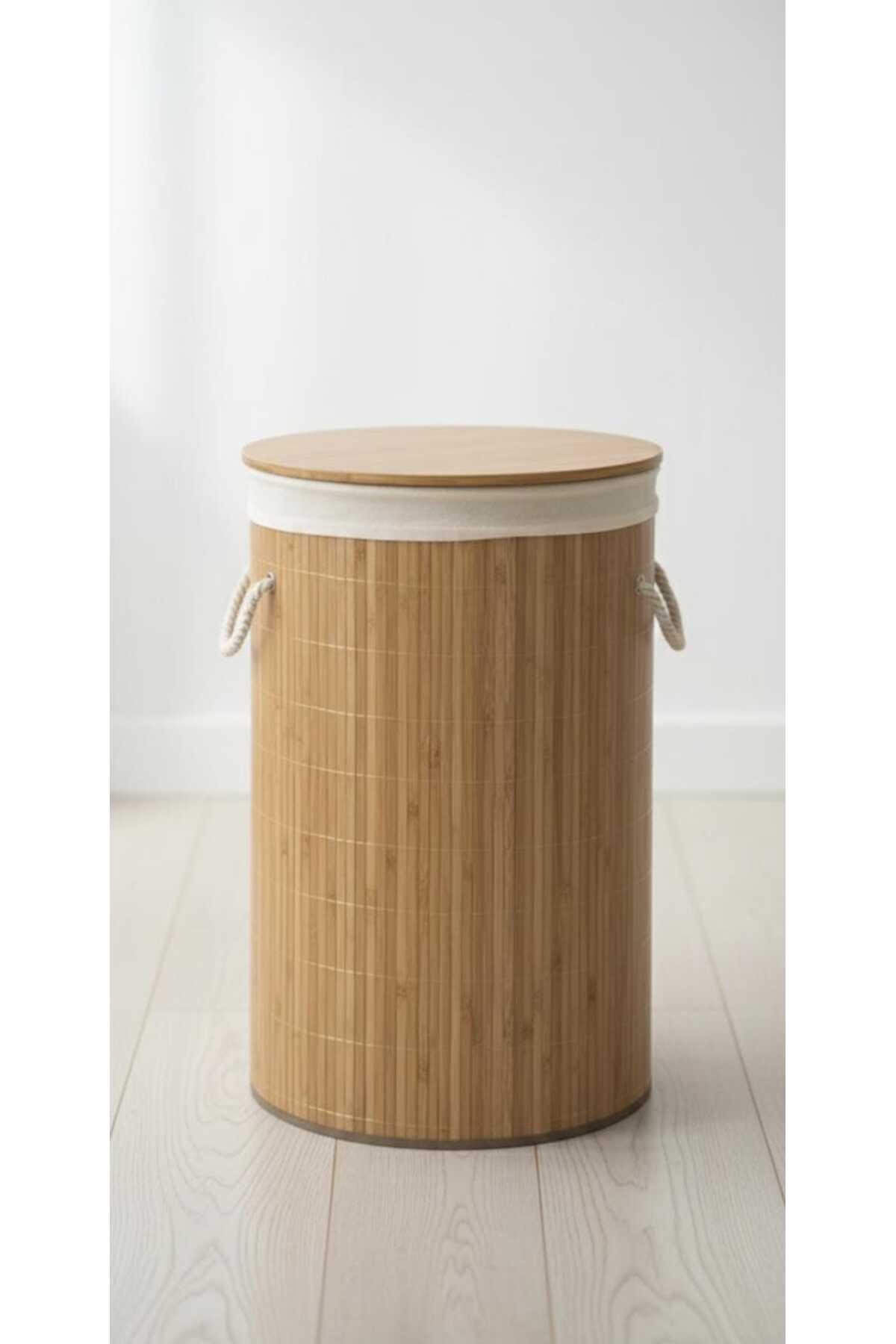 Bambu Kirli Çamaşır Sepeti Oval