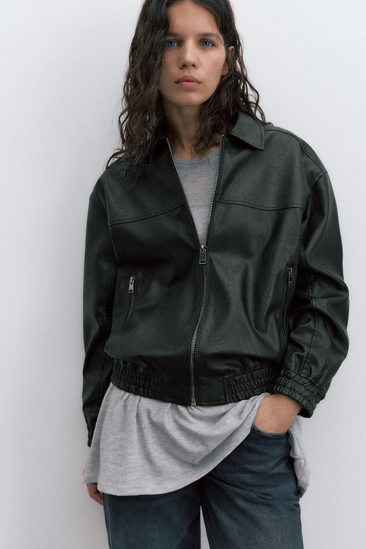 Pull & Bear  Beli lastikli suni deri ceket - Görsel 3