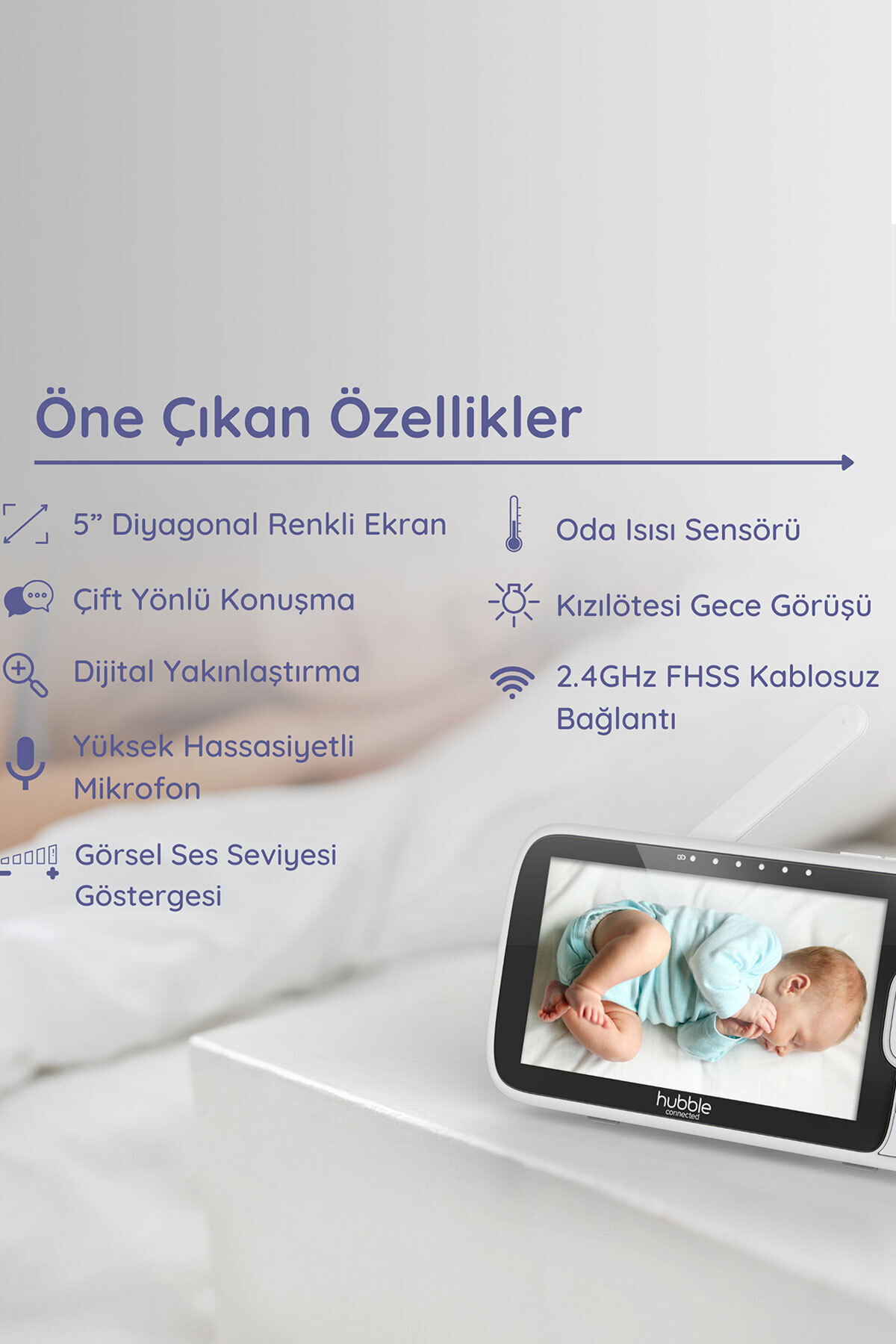 Hubble Nursery View Premium 5’’ Dijital Ekranlı Bebek Kamerası fotoğrafı 7 (önizleme)