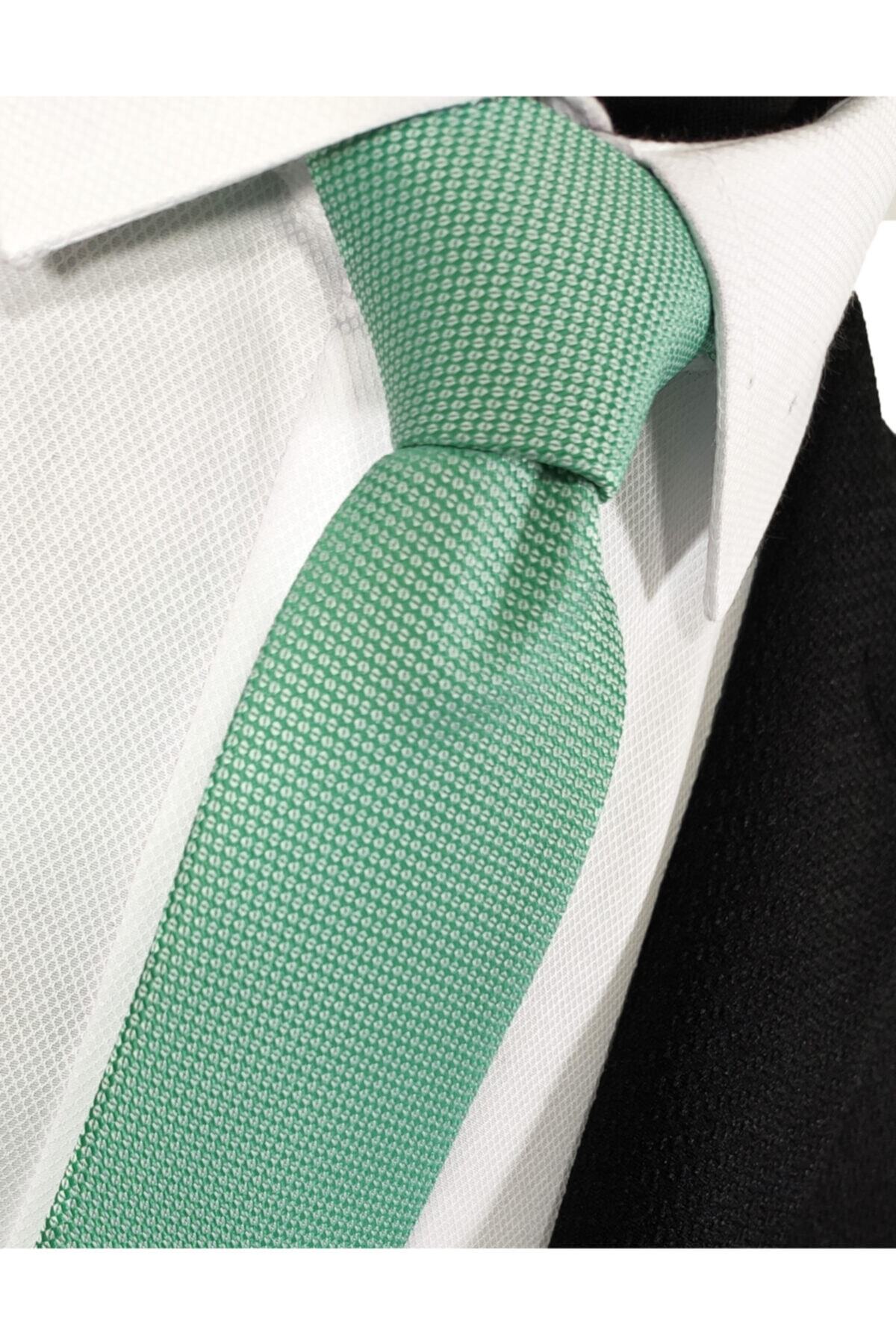 Mint Green Color Dobby Necktie Handkerchief Set 6 cm