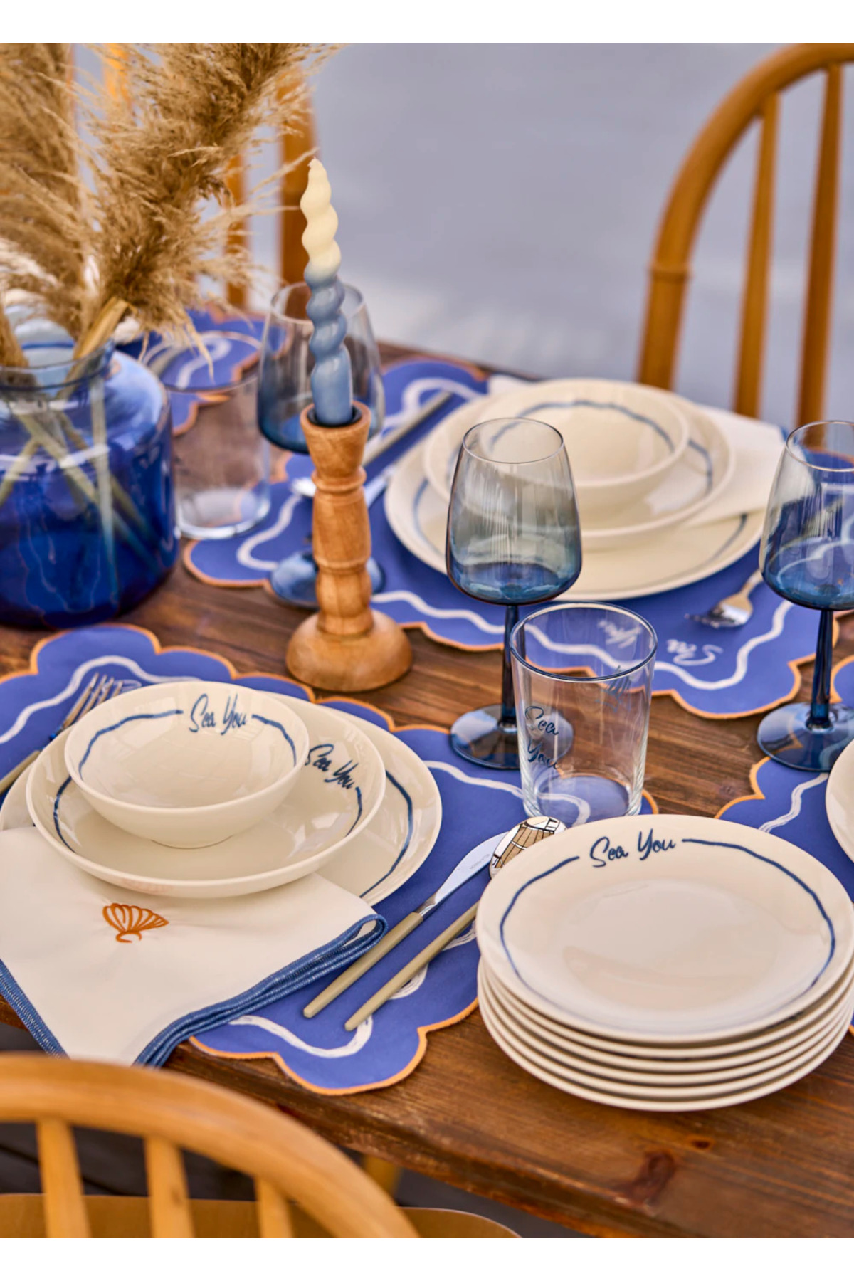 Marine Porcelain 24-Piece Dinnerware Set for 6 Blue