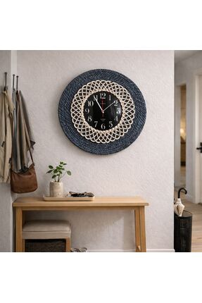 home inn Büyük Boy El Yapımı Hasır Görünümlü Halat Duvar Saati – Lacivert Bey...