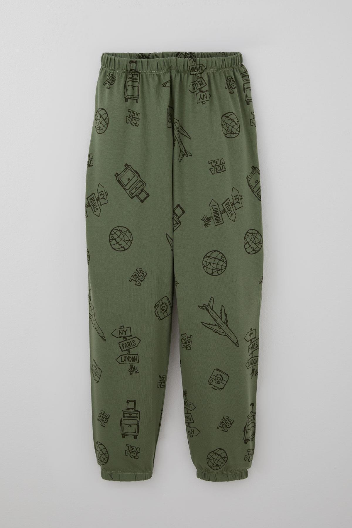 Breeze Erkek Çocuk Pijama Takımı Seyahat Temalı Dünya Gezgini 4-8 Yaş, Haki Yeşil fotoğrafı 6 (önizleme)