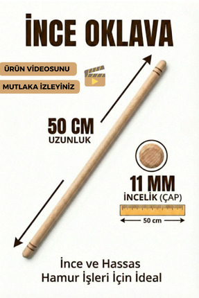 Ülgenev 1 Adet İnce Oklava - 50 cm Uzunluk, 11 mm Kalınlık | Hamur Açma ve Şe...