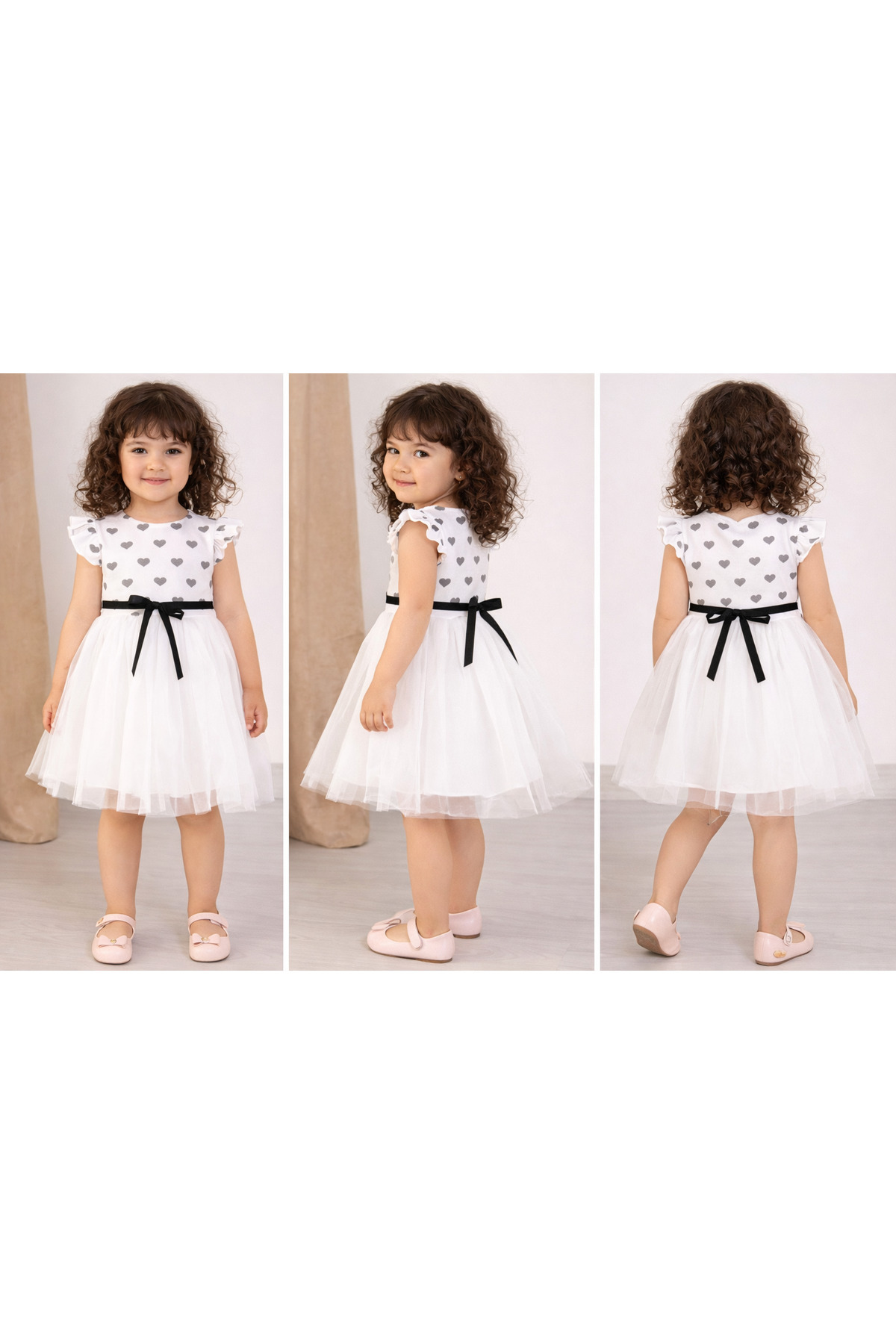 Mika Bebek & Çocuk Kalp Desenli Tüllü Kız Çocuk Beyaz Yazlık Elbise fotoğrafı 2 (önizleme)