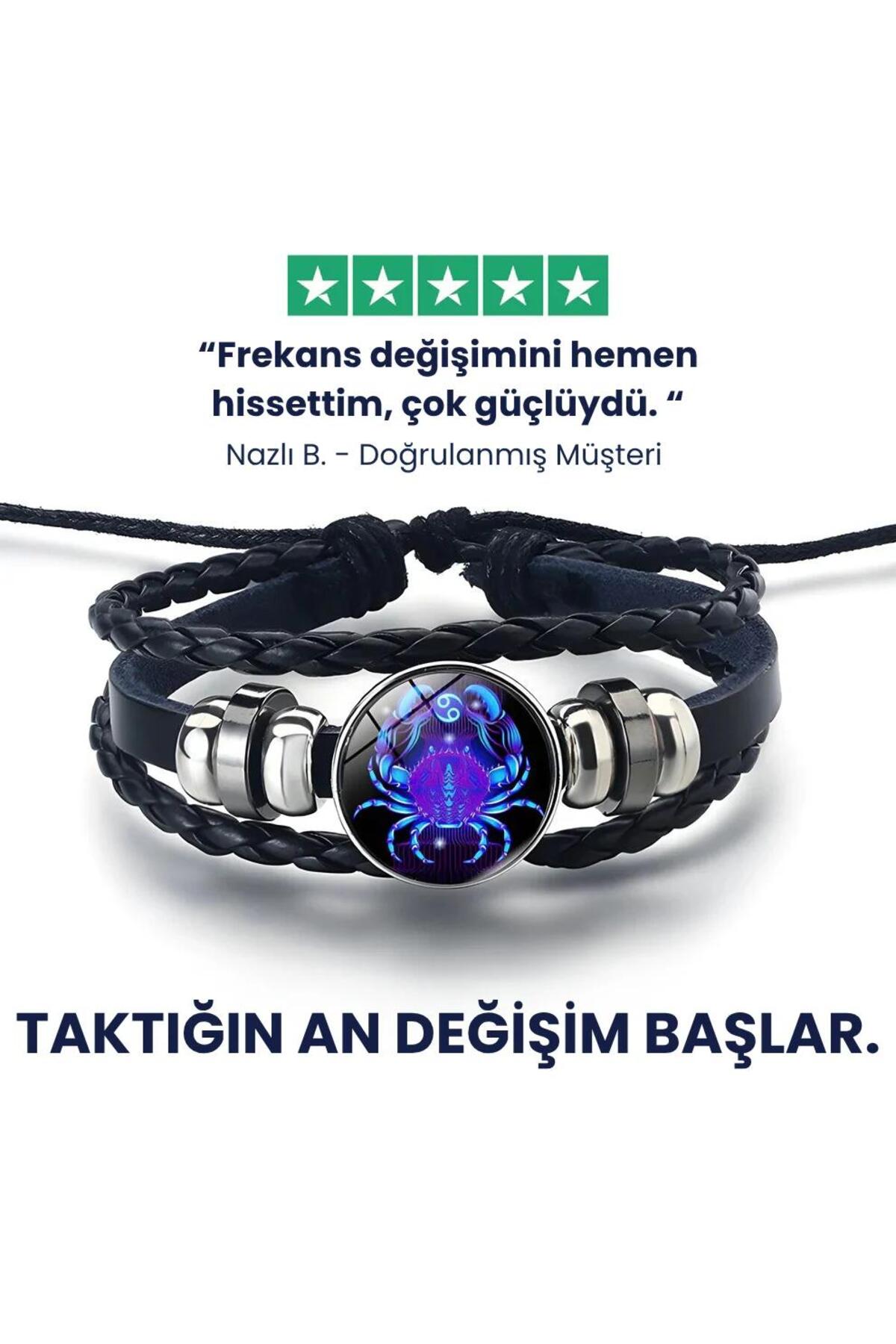 wellife pro YENGEÇ Ruh Bilekliği El Yapımı Ayarlı On İki Burç Deri Bileklik Kadınlar ve Erkekler için manifest