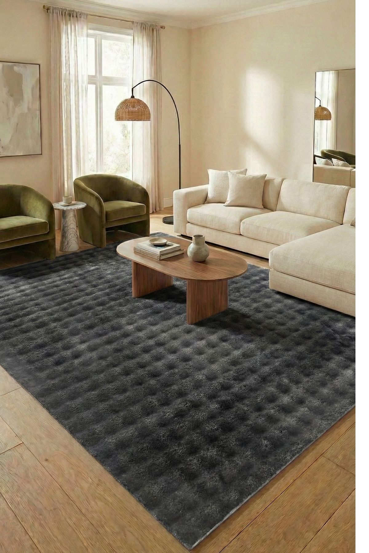 Puffy Bubble Anthracite Carpet and Runner | Extra Soft, Non-Slip, Washable, Non-Spill