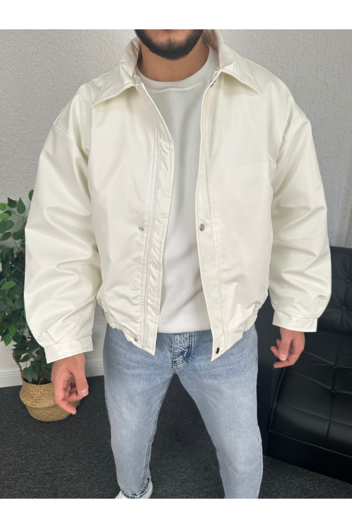 tetramoda  Unisex Oversize Deri Bomber Ceket - Görsel 2