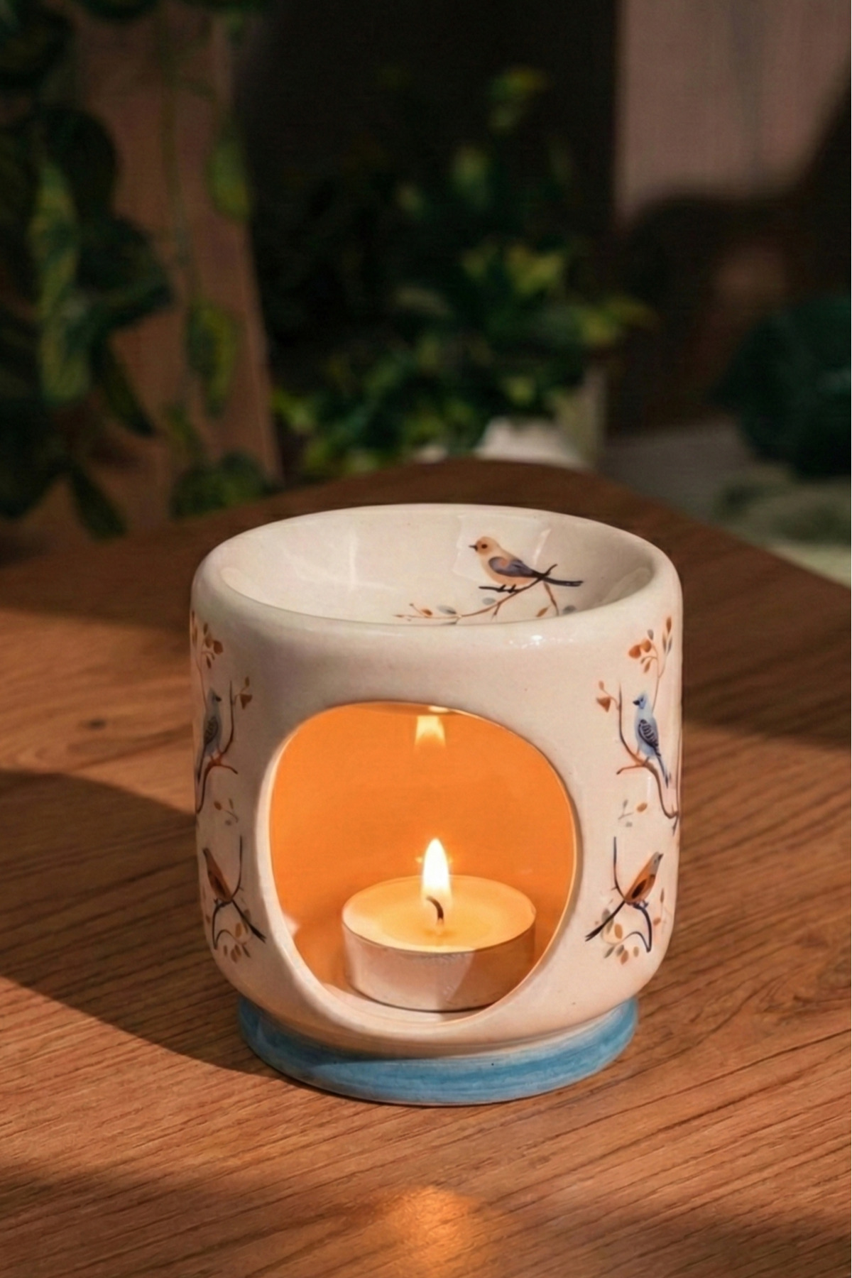 Ceramic Handmade Incense Holder Spring Branches Patterned Candle Decorative