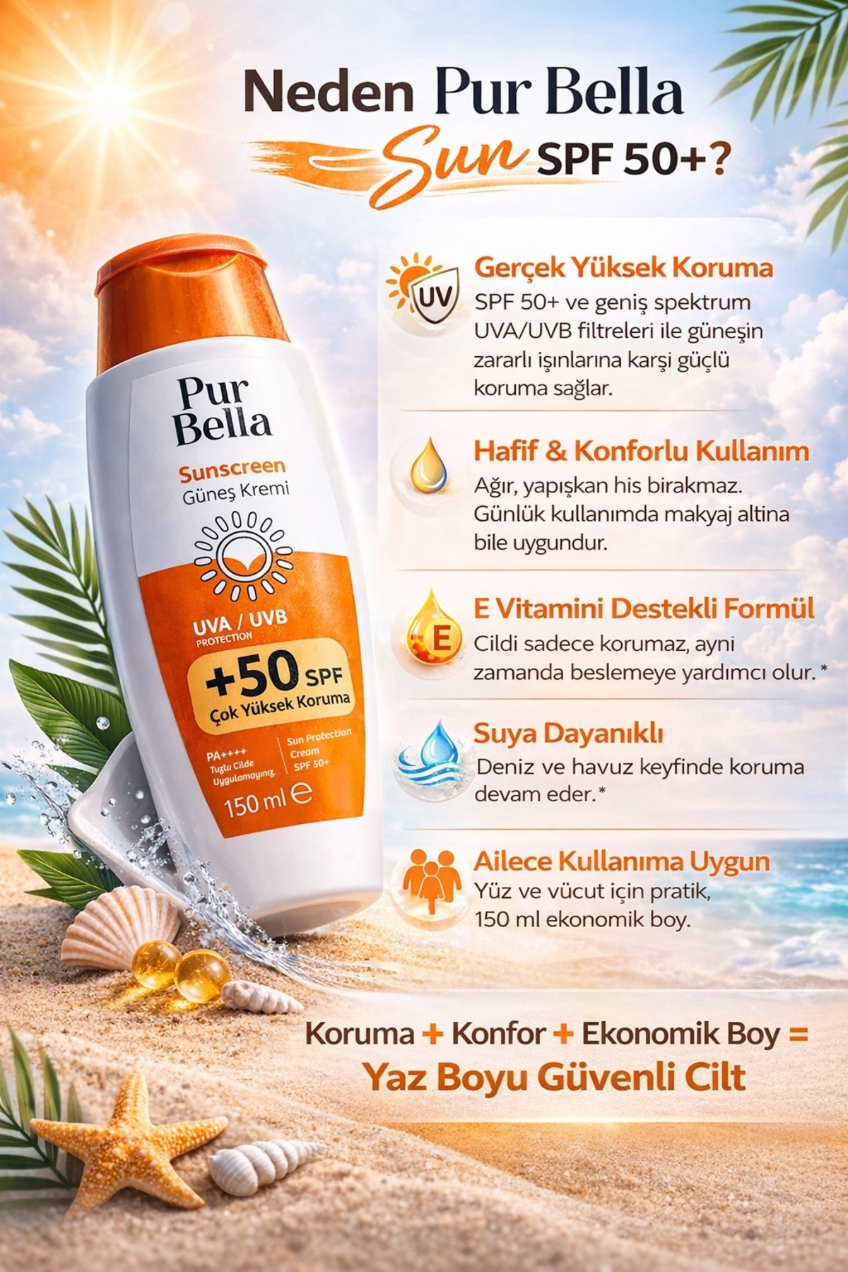 Sun SPF 50+ Güneş Koruyucu Krem 2’li 150 ml UVA UVB PA++ — 1000111 — تصویر 5 از 5