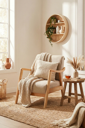 Zem Favela Ahşap Ayaklı Sütlü Kahve Teddy Kumaş Berjer V03