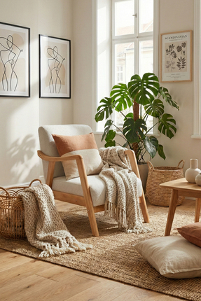 Zem Favela Ahşap Ayaklı Beyaz Teddy Kumaş Berjer V01