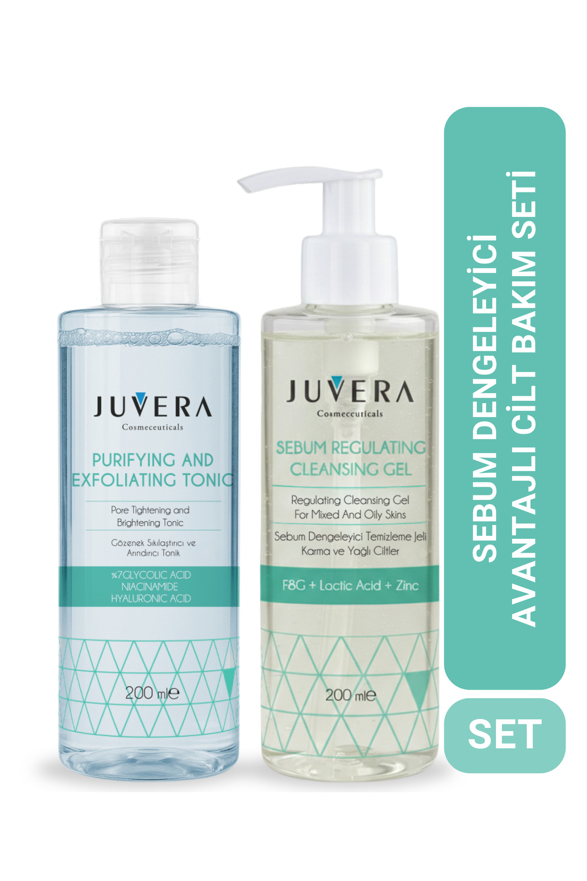 JUVERA Cosmeceuticals Yağlı Ve Akneye Eğilimli Ciltler Için Temizleme Jeli Ve Gözenek Sıkılaştırıcı Arındırıcı Tonik — 100 01 001 003