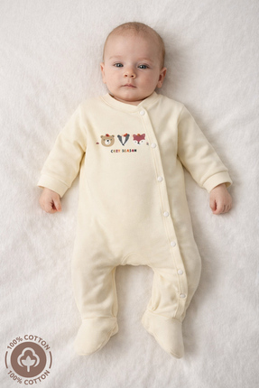 Miniel Unisex Cosy Season Baskılı 0-6 Ay Penye Organik Pamuklu Patikli Bebek ...