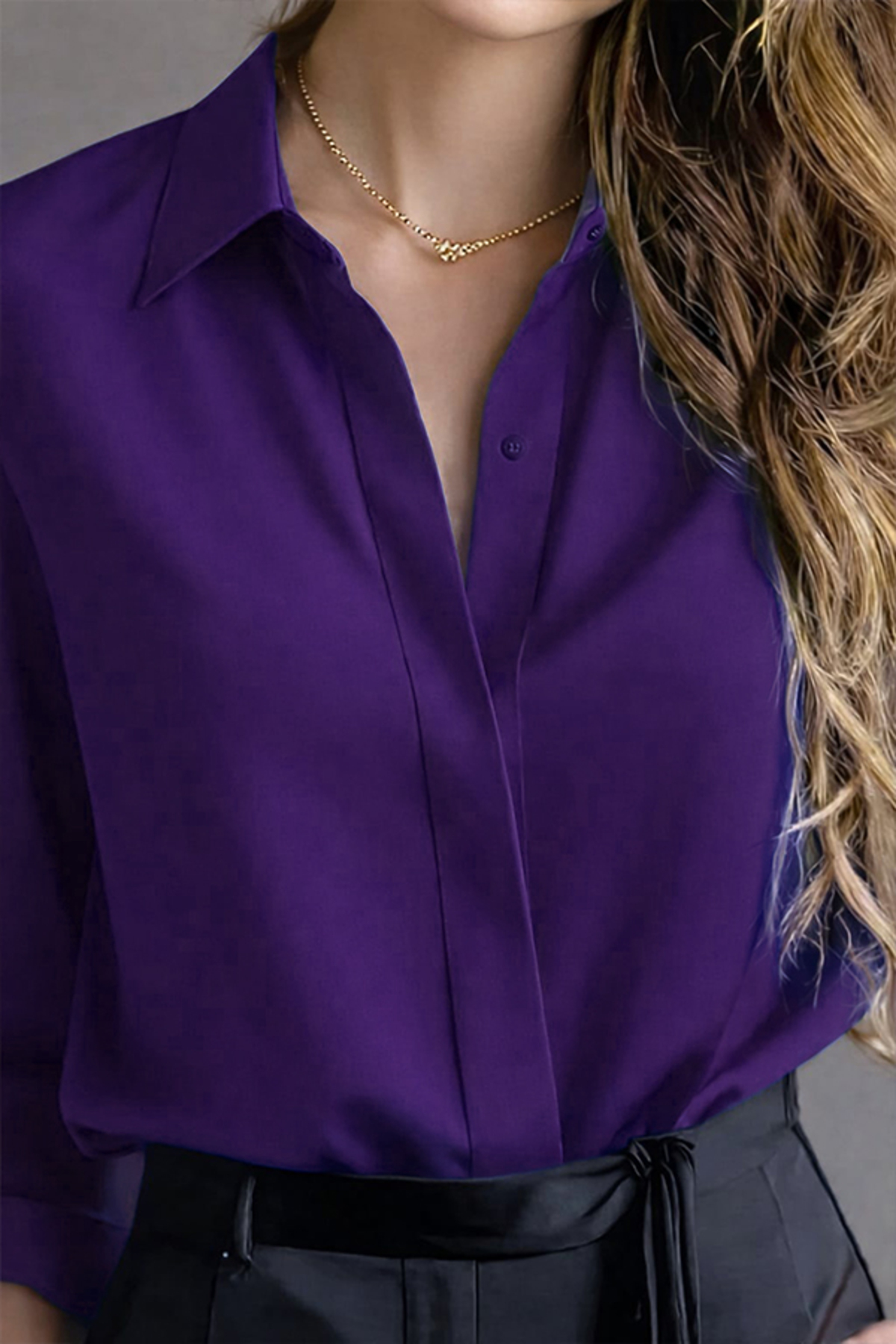 TRENDBUTİKOFFİCİAL  Dubai Krep Kumaş Gömlek - Koyu Mor