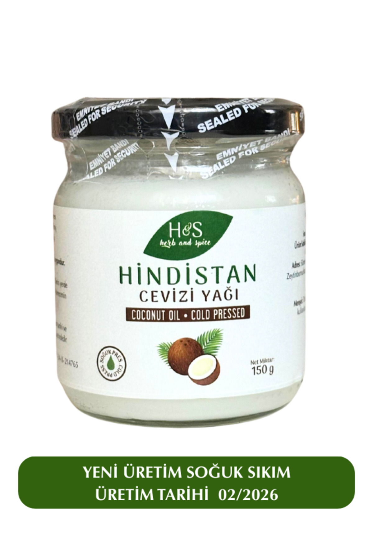 HS Doğal Ürünler Hindistan Cevizi Yağı 150gr (Soğuk Sıkım)