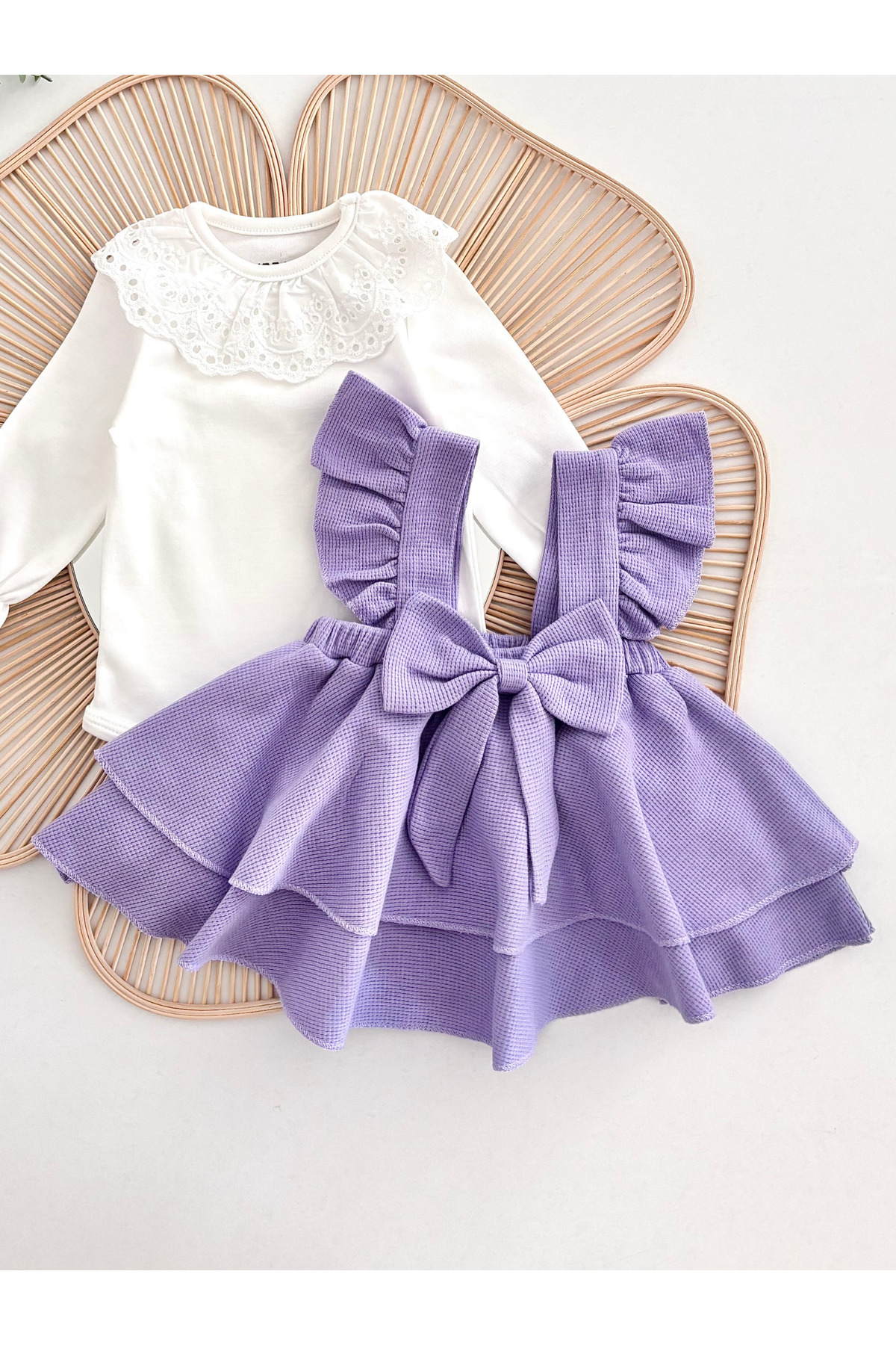 Jammybaby Luana Jile Elbise Fiyonklu %100 Pamuk Dantelli Çıtçıtlı Body Doğumgünü Özelgün Kız Bebek Şık Takım fotoğrafı 4 (önizleme)