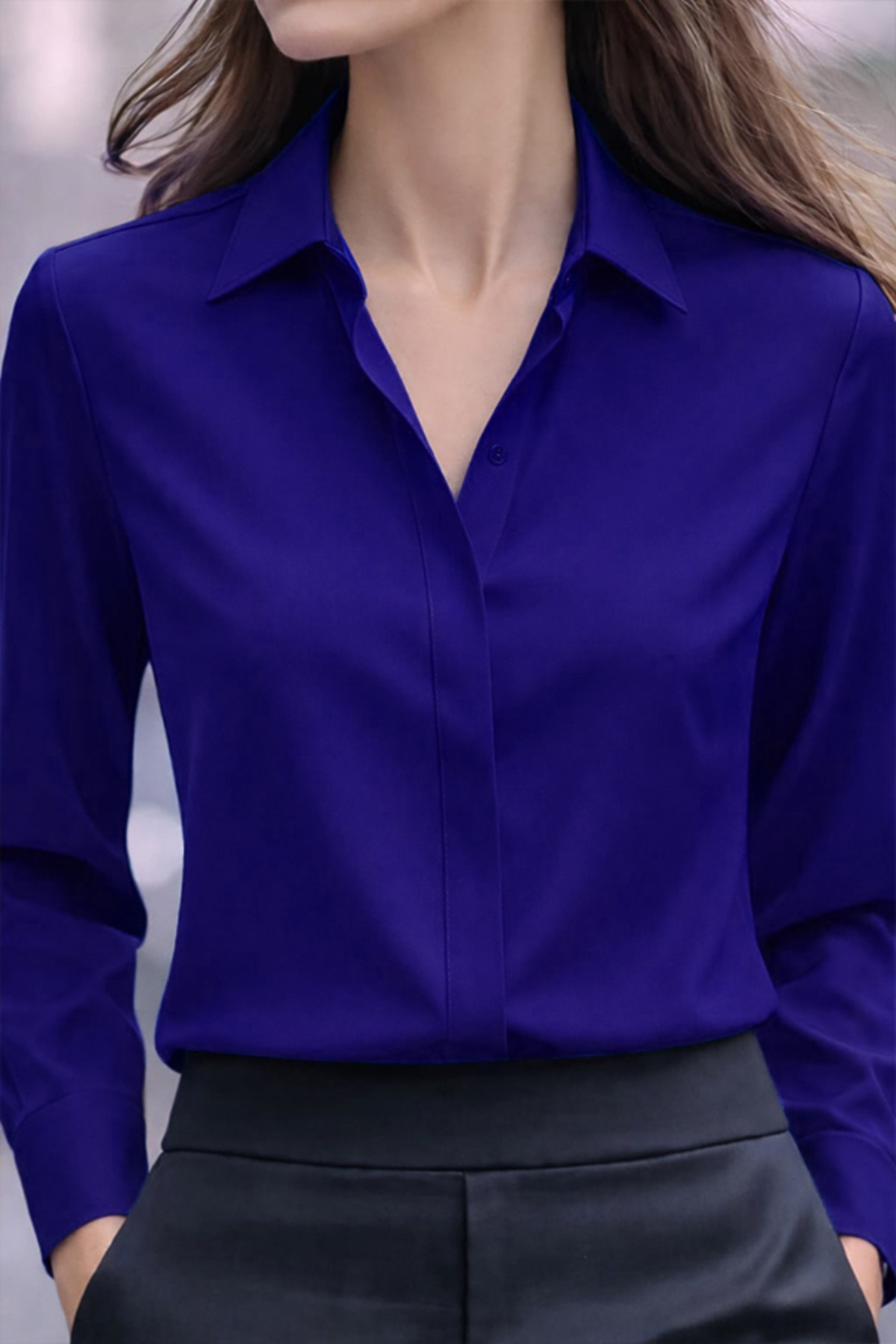 TRENDBUTİKOFFİCİAL  Dubai Krep Kumaş Gömlek - Saks Mavisi - Görsel 2