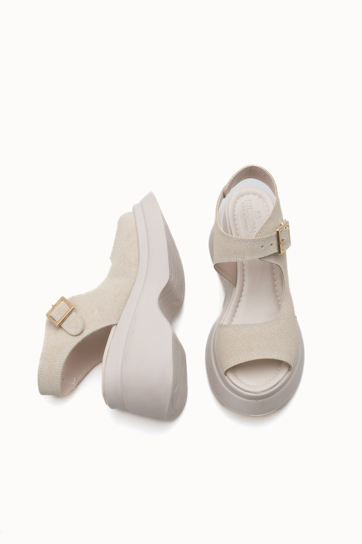 Riccon  Quelaela Kadın Sandalet 0012906 Bej Deri Dokulu - Görsel 5