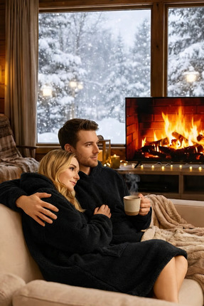 Packho Welsoft Kapüşonlu Giyilebilir TV Battaniyesi – Unisex Oversize - Siyah