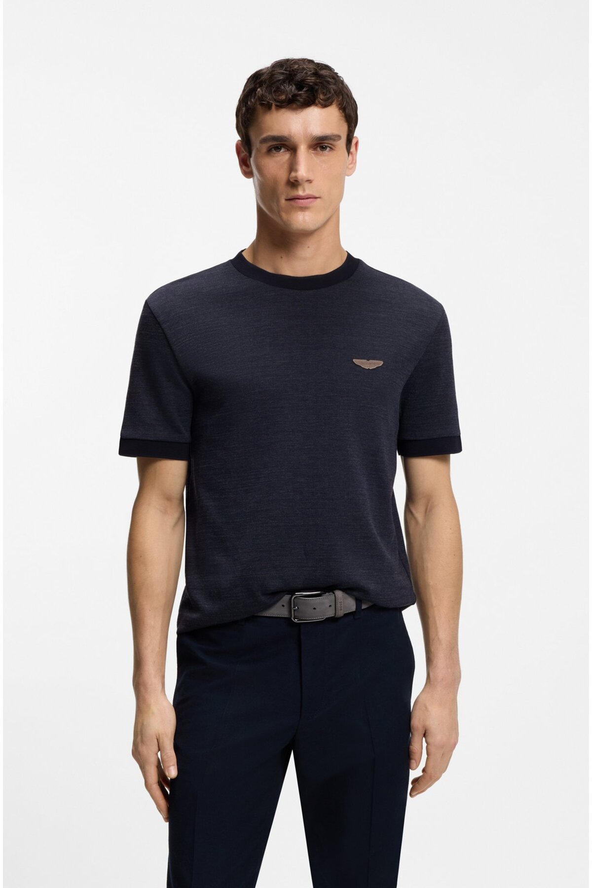 باس تی‌شرت آستین کوتاه سرمه‌ای مردانه طرح لوگو 50553812-404