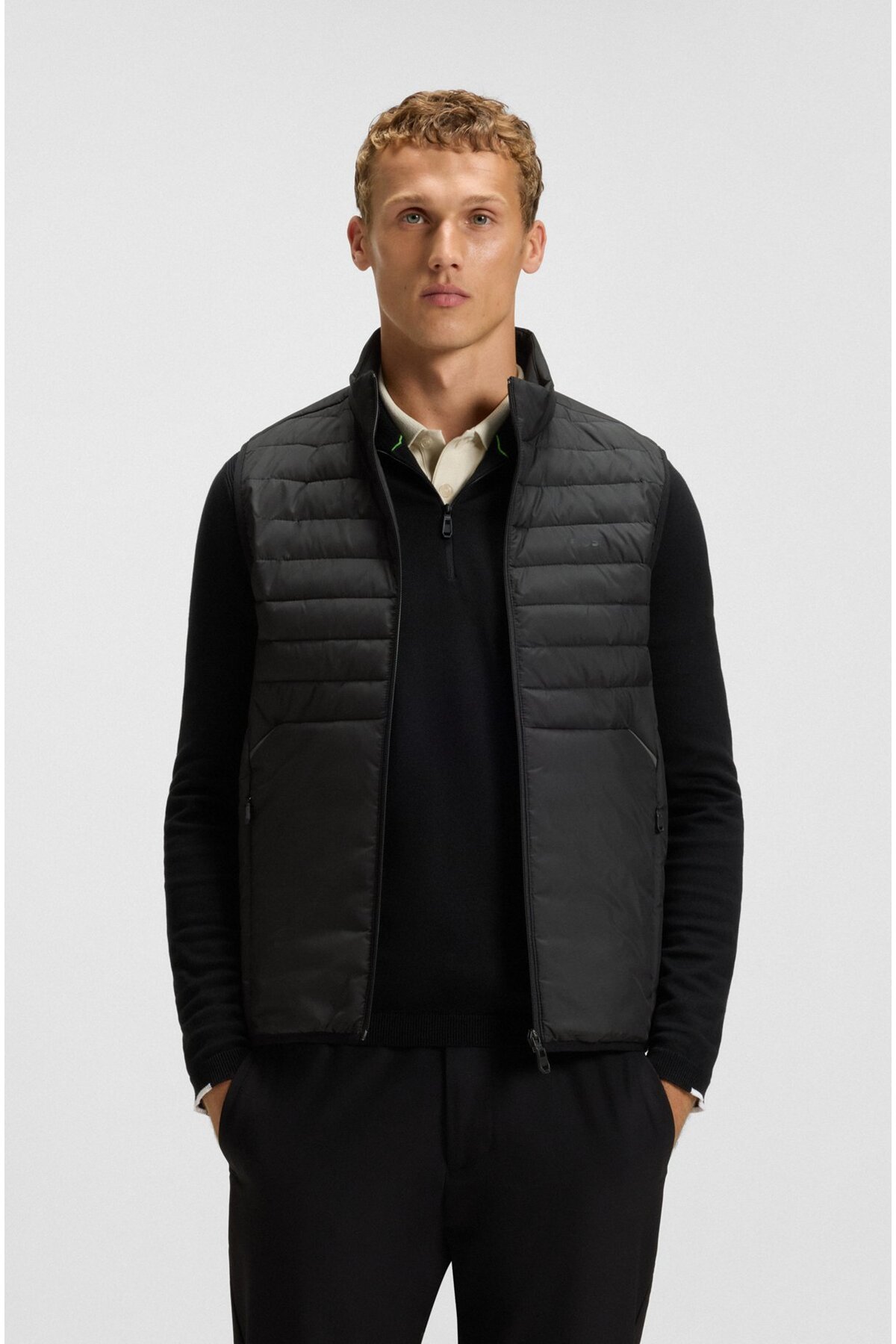 باس جلیقه مردانه یقه ایستاده طرح‌دار لحافی، سایز معمولی، ضد آب، مشکی، کد ۵۰۵۴۵۸۶۷-۰۰۱