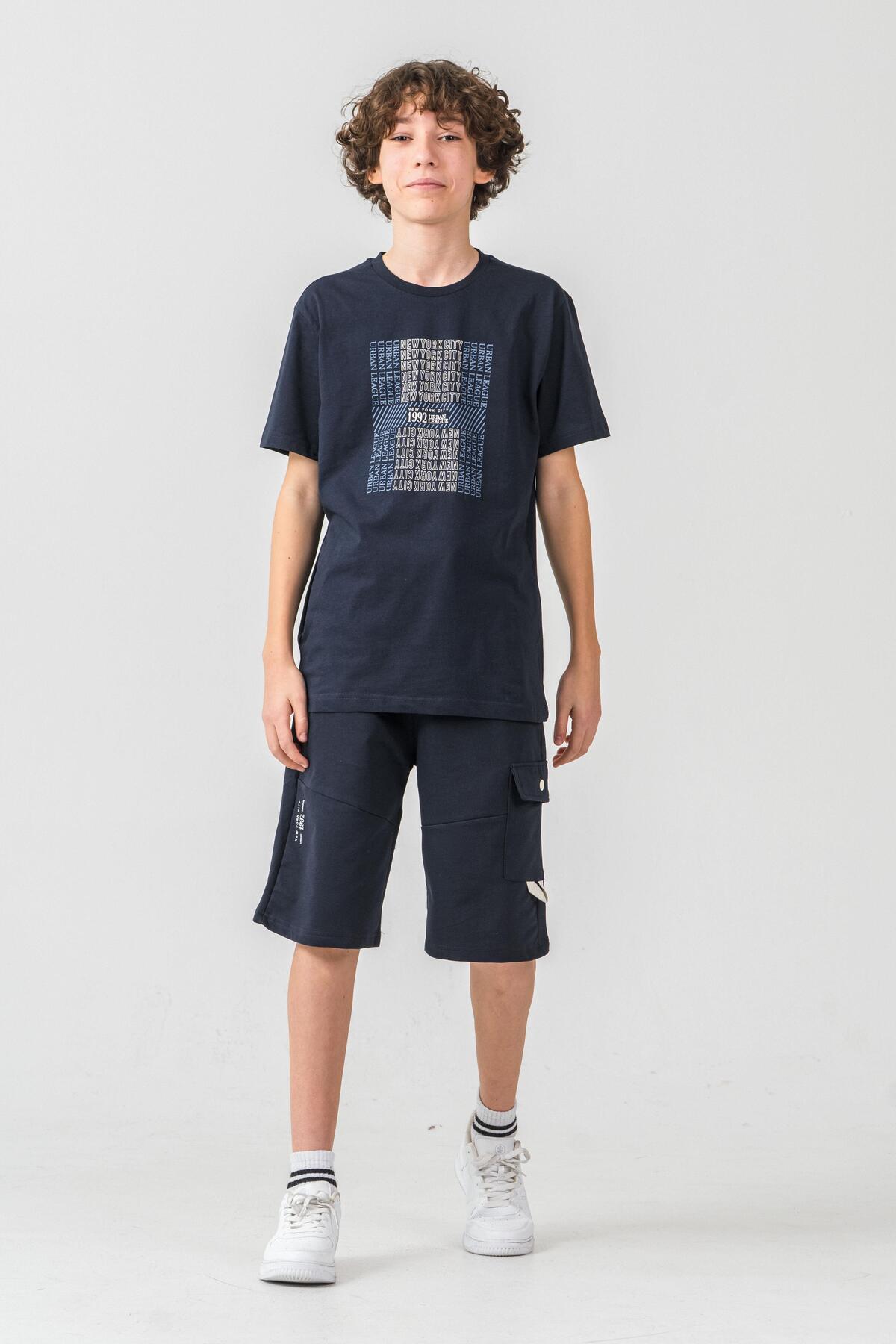 New York City Urban 1992 League Boys' Shorts and T-Shirt Set with Printed Cargo Pockets