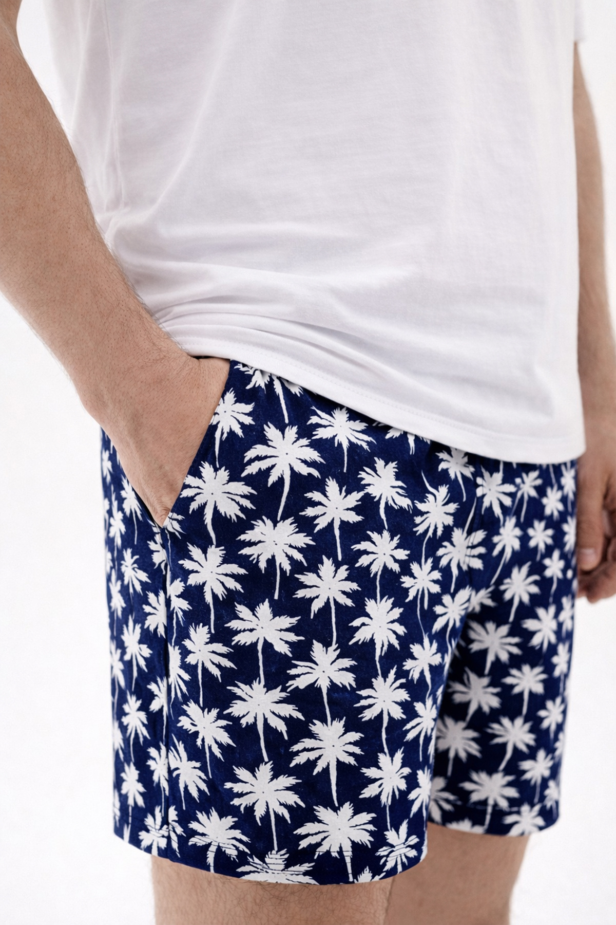 koza iç giyim  Erkek Pamuklu Kısa Kollu Palmiye Desenli Cepli Şortlu Pijama Takımı - Görsel 5