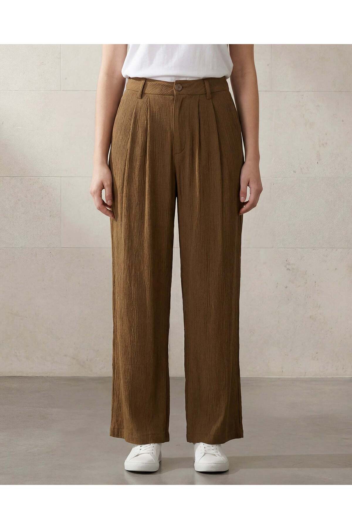 REDTAG Women Green Pleated Wide Leg Trousers