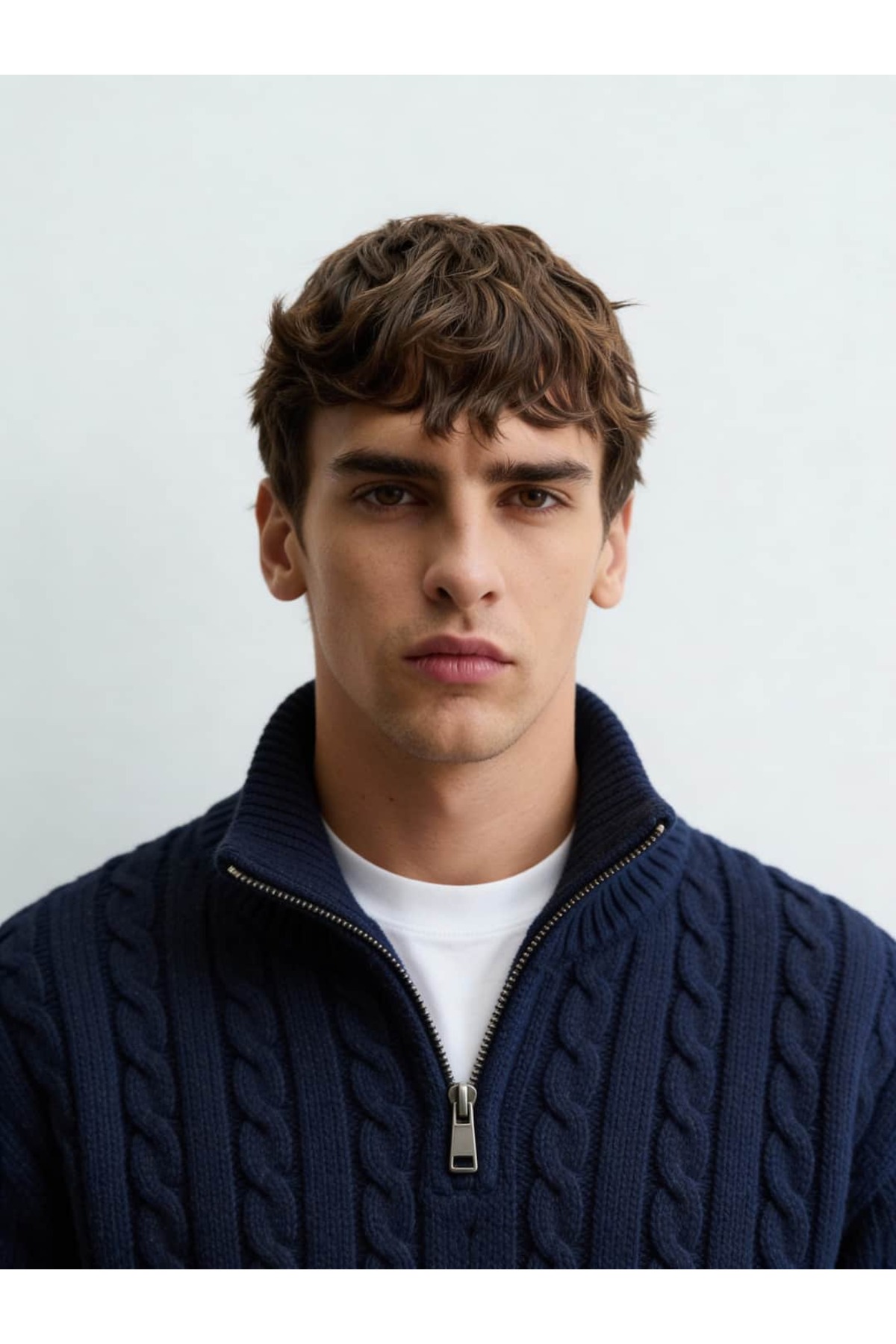 Atelier Old Money Montclair Cable Half Zip Lacivert Kazak FW5952 görsel 4