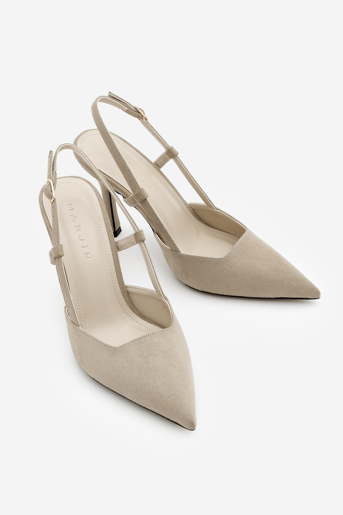 Women's Stiletto Pointed Toe Classic Heeled Shoes with Thin Heel Scarf Reney Beige Suede