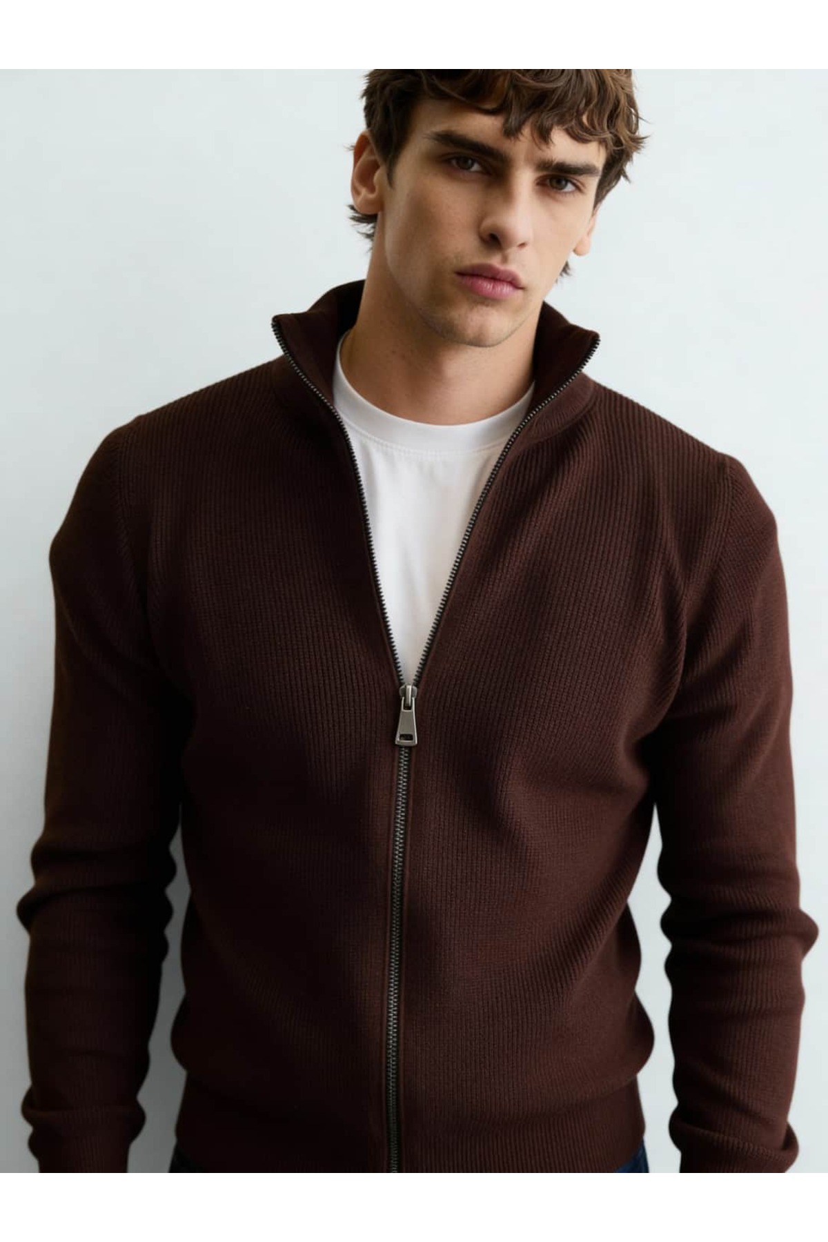 Atelier Old Money Full Zip Kahve Kazak FW5947 görsel 4