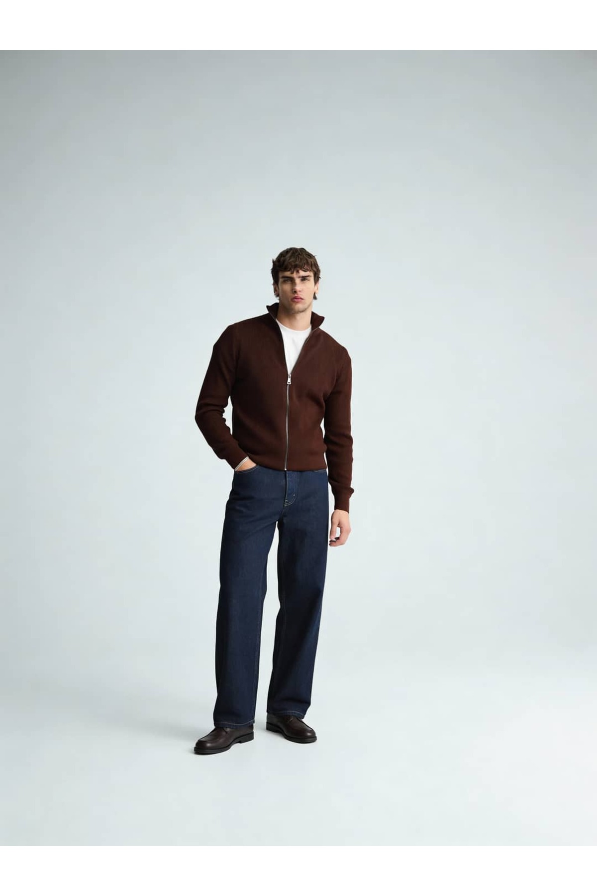 Atelier Old Money Full Zip Kahve Kazak FW5947 görsel 2