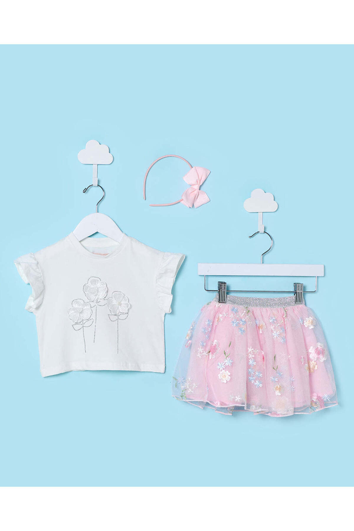 REDTAG Infant Girls Pink And White Set With Headband (3 Piece)