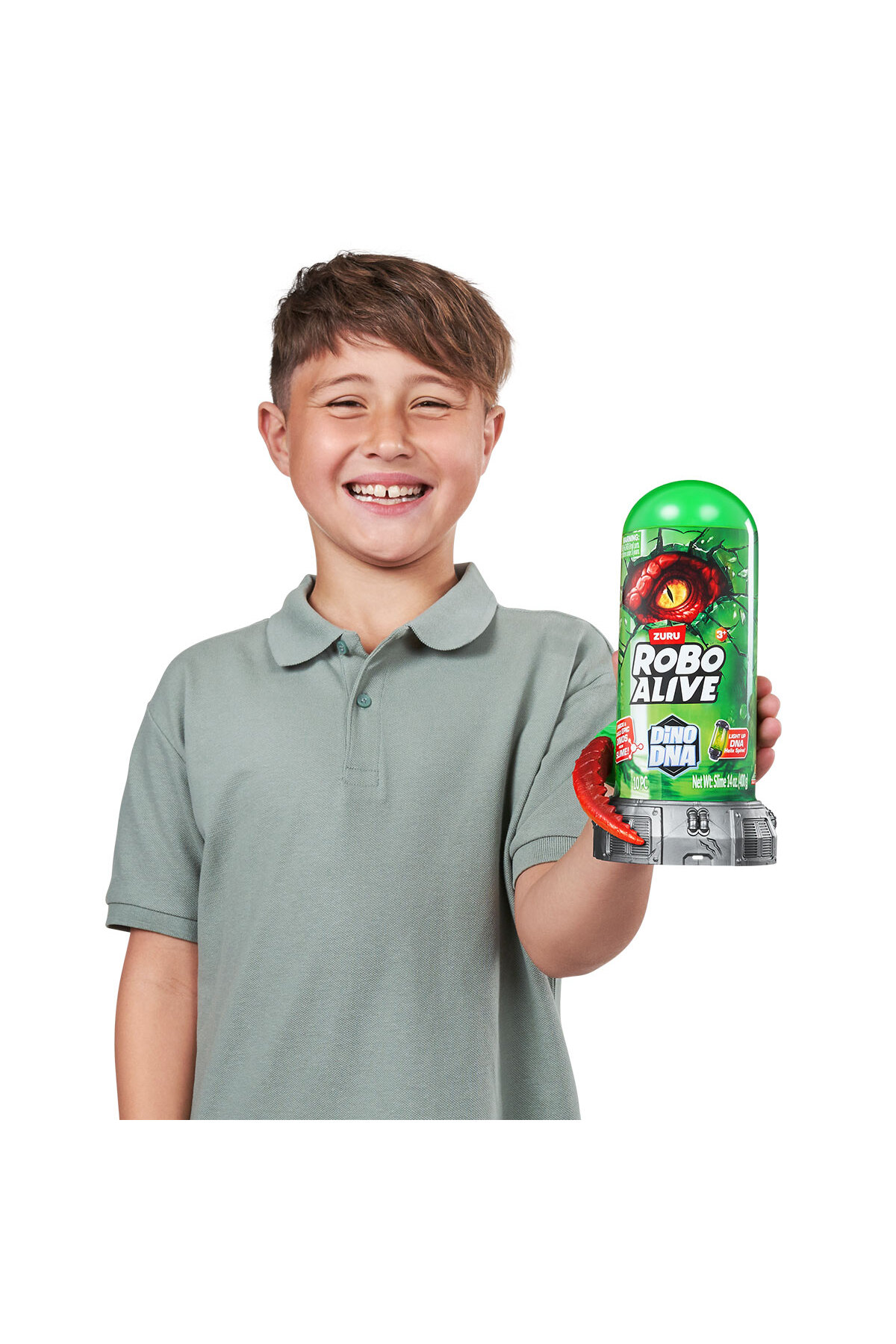 ROBO ALIVE Dino DNA ZURU – Double Hélice Lumineuse T-Rex, Slime Gluant, 3 Dinos à Collectionner, Dès 3 Ans