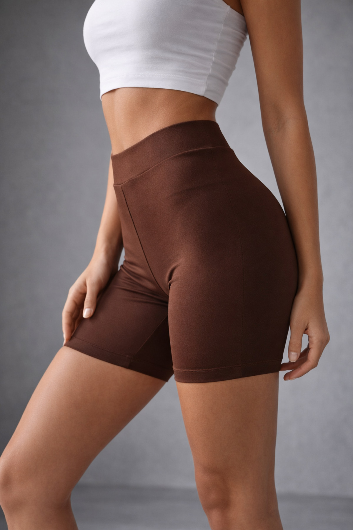 Brown High Waist Wrap Short Leggings Shorts – Stretchy Lycra
