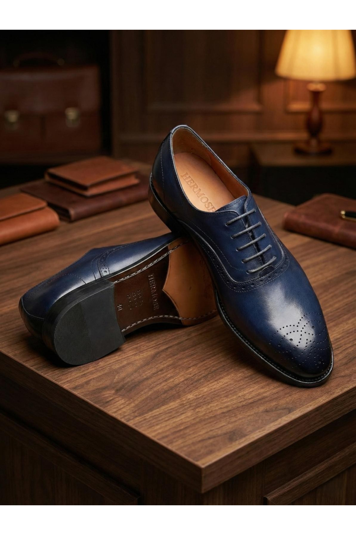 HERMOSE  Imperium | Gece Mavisi Brogue Oxford Hakiki Deri Ayakkabı - Görsel 6