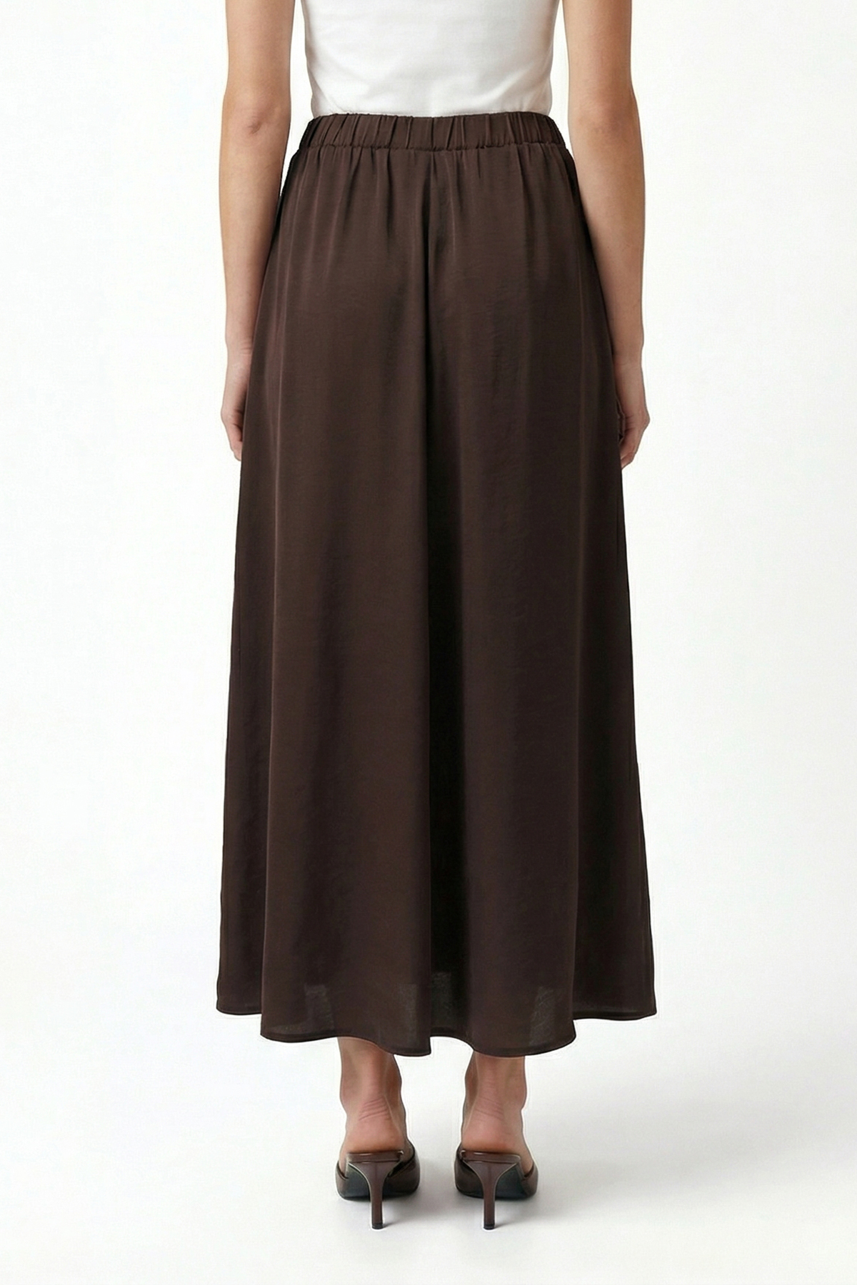 Ritnice  Kadın Becca Gloss Cepli Bel Lastikli Kahverengi Uzun Dokuma Etek - Görsel 4