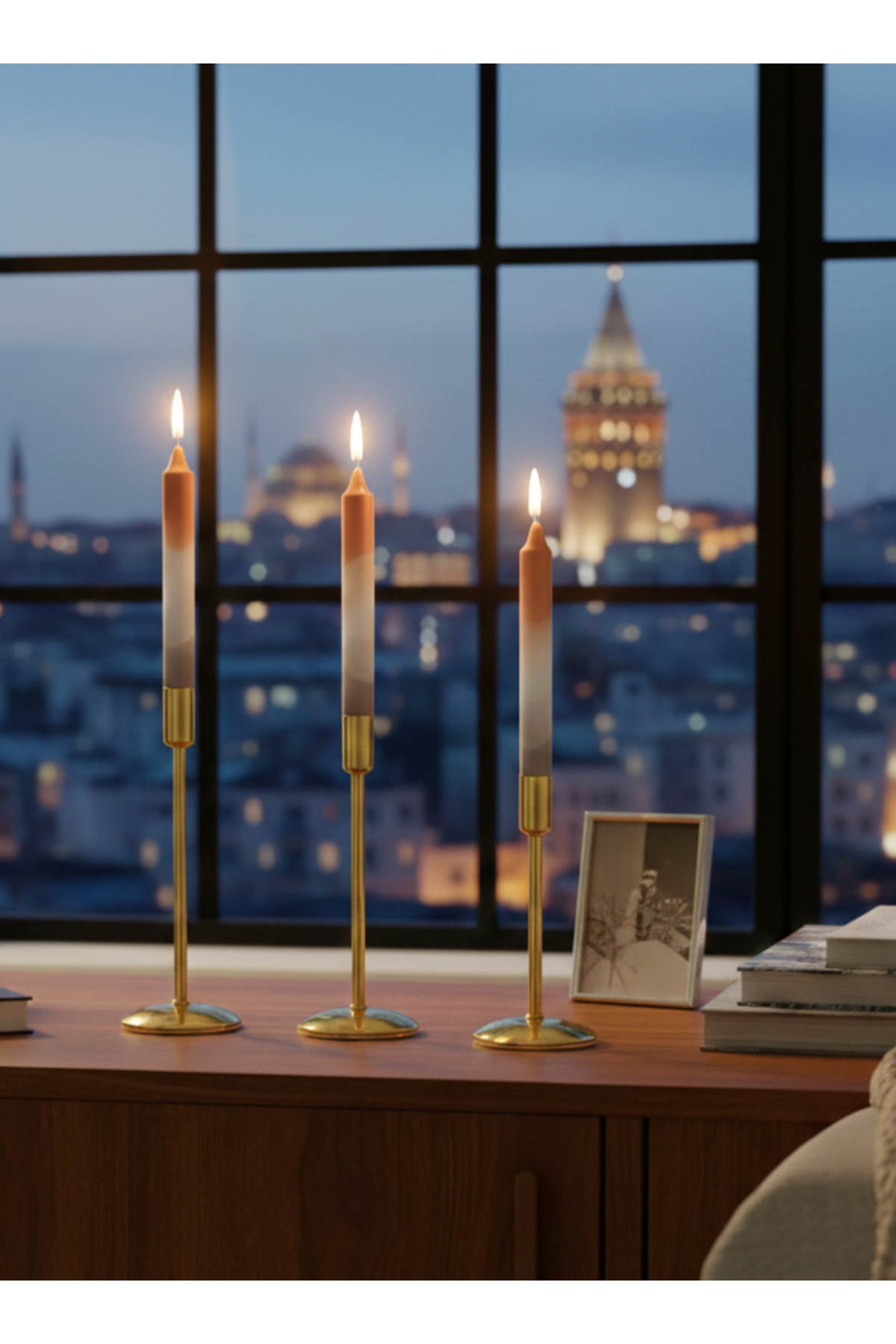 Galata 3-Piece Candlestick Candle (18cm X 2.2cm) Non-Drip, 1st Quality Balanced Long Burning Time